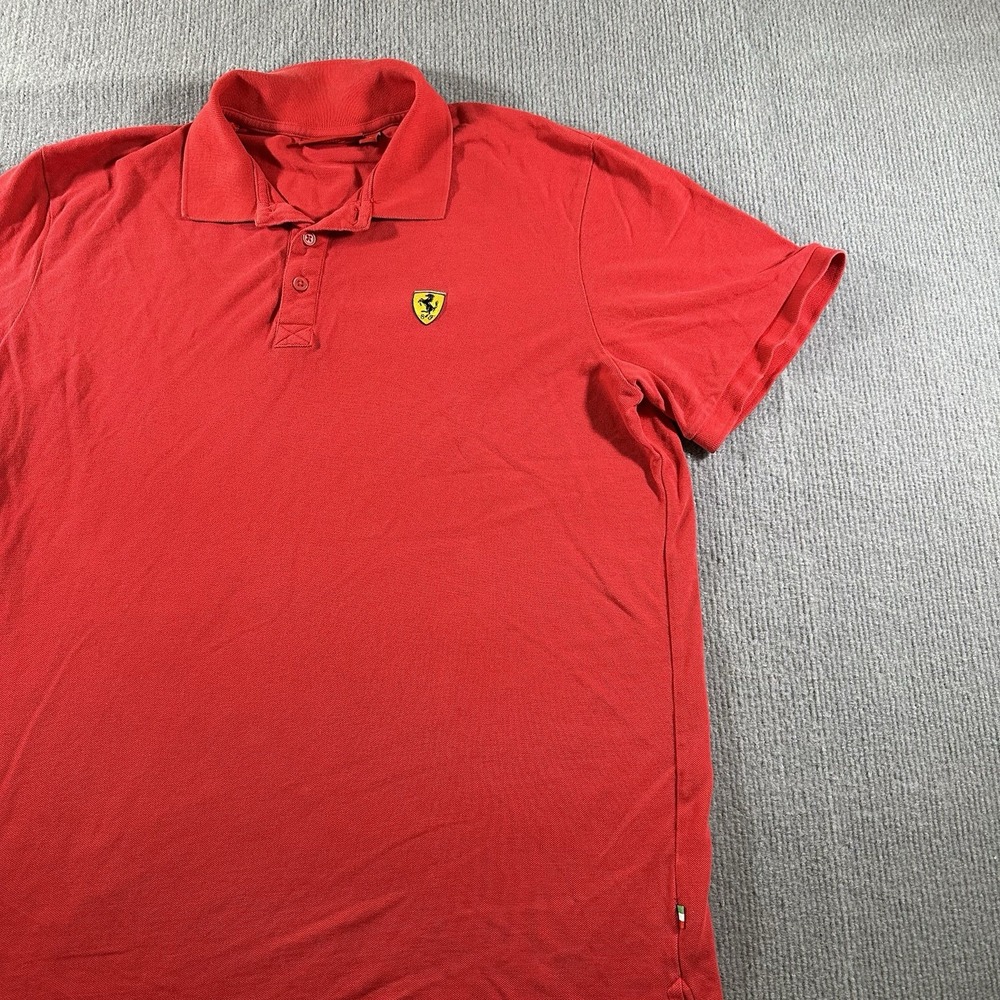Ferrari Polo Shirt Mens XL Red Scuderia Ferrari Knit‎ Cotton Golf Racing *